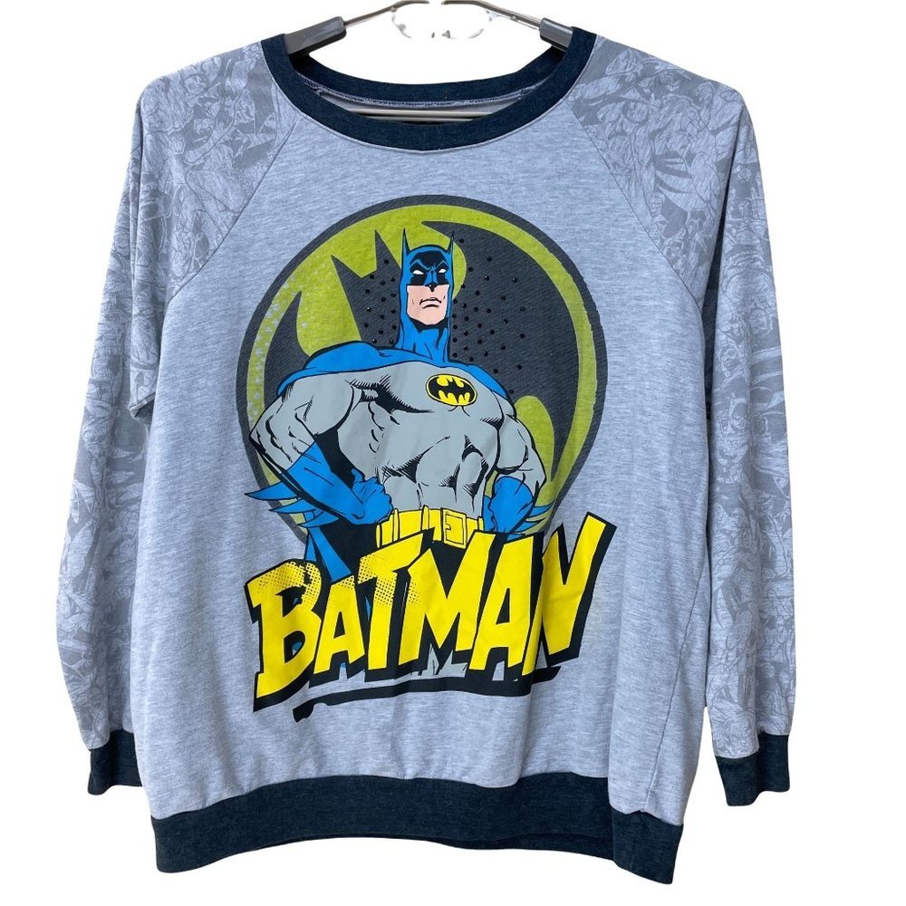 Batman DC Comics Long Sleeve Shirt Womens Sz XXL Sweatshirt Bling Grey Black